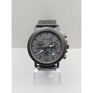 Stay Fine Wood Chronograph Quartz Brown Dial Date Bracelet New Battery Men Watch